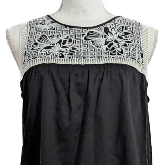 Tory Burch Hopewell Cotton Black Cotton Dress with White Lace Embroidery - Picture 5 of 7